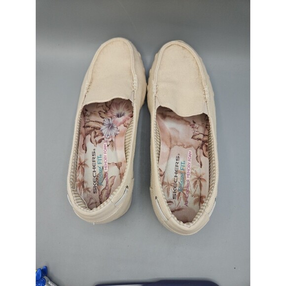 Sketchers Canvas 8.5 Beige Slip-on Relaxed Fit Memory Foam Bikers Pedestrian - Picture 5 of 11